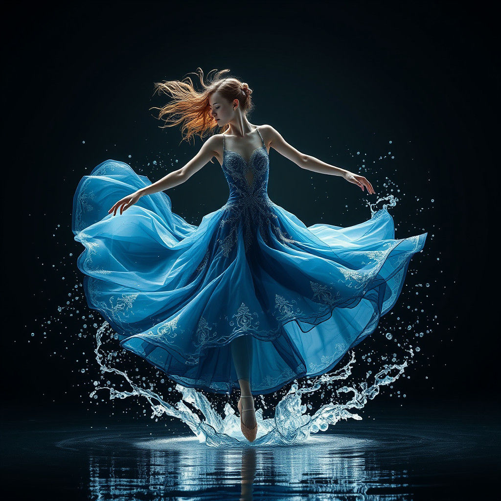 Ballerina Dancing in Water: 3D Rendered Fantasy Art