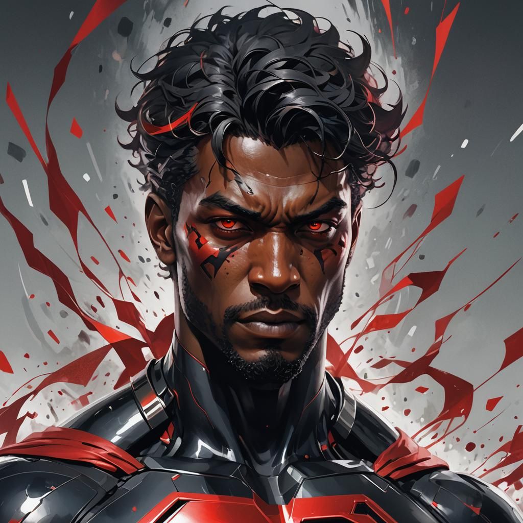 Hyperdetailed Portrait of Psychotic Superhero in Red and Bla...