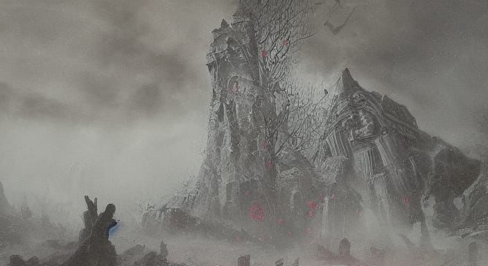 Gothic Horror Forest with Terrified Adventurers and Cosmic V...