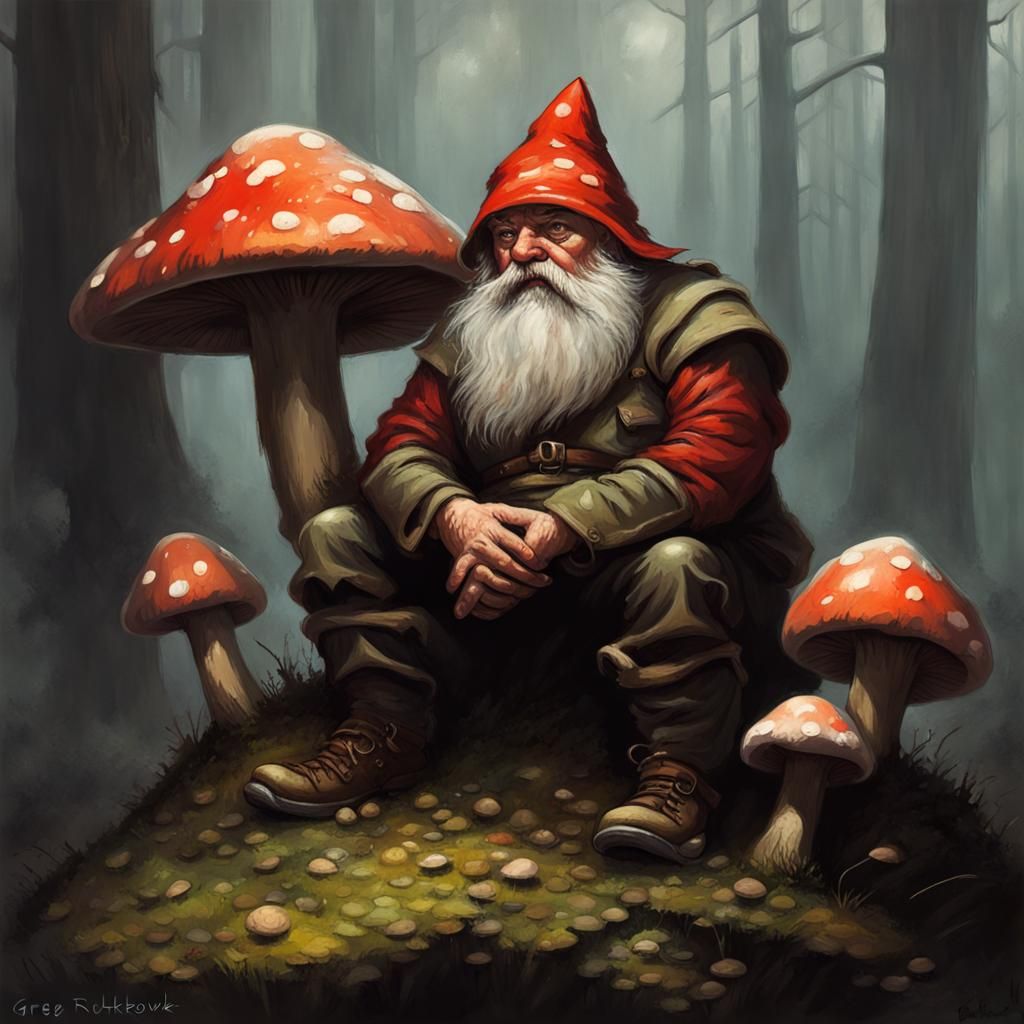 Depressed Dwarf Hiding on Mushroom, Sinister Art