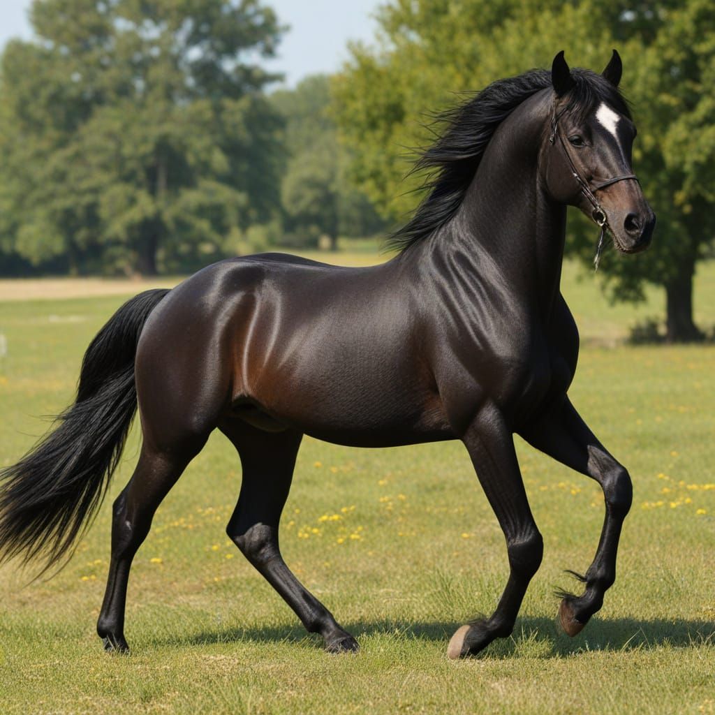 Majestic Black Arabian Stallion in Romantic Field
