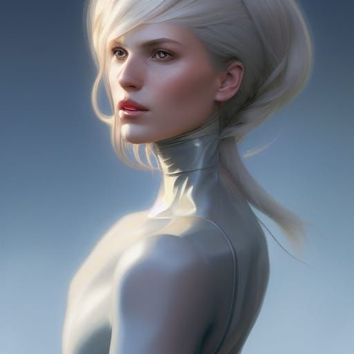 Hyperdetailed Portrait of Blonde Woman in Starship Pantyhose