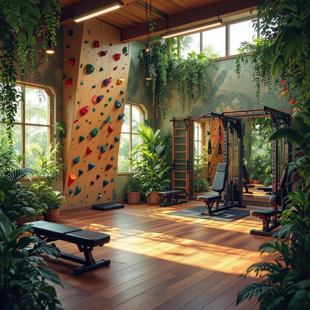 Jungle Gym with Climbing Wall in Earthy Tones