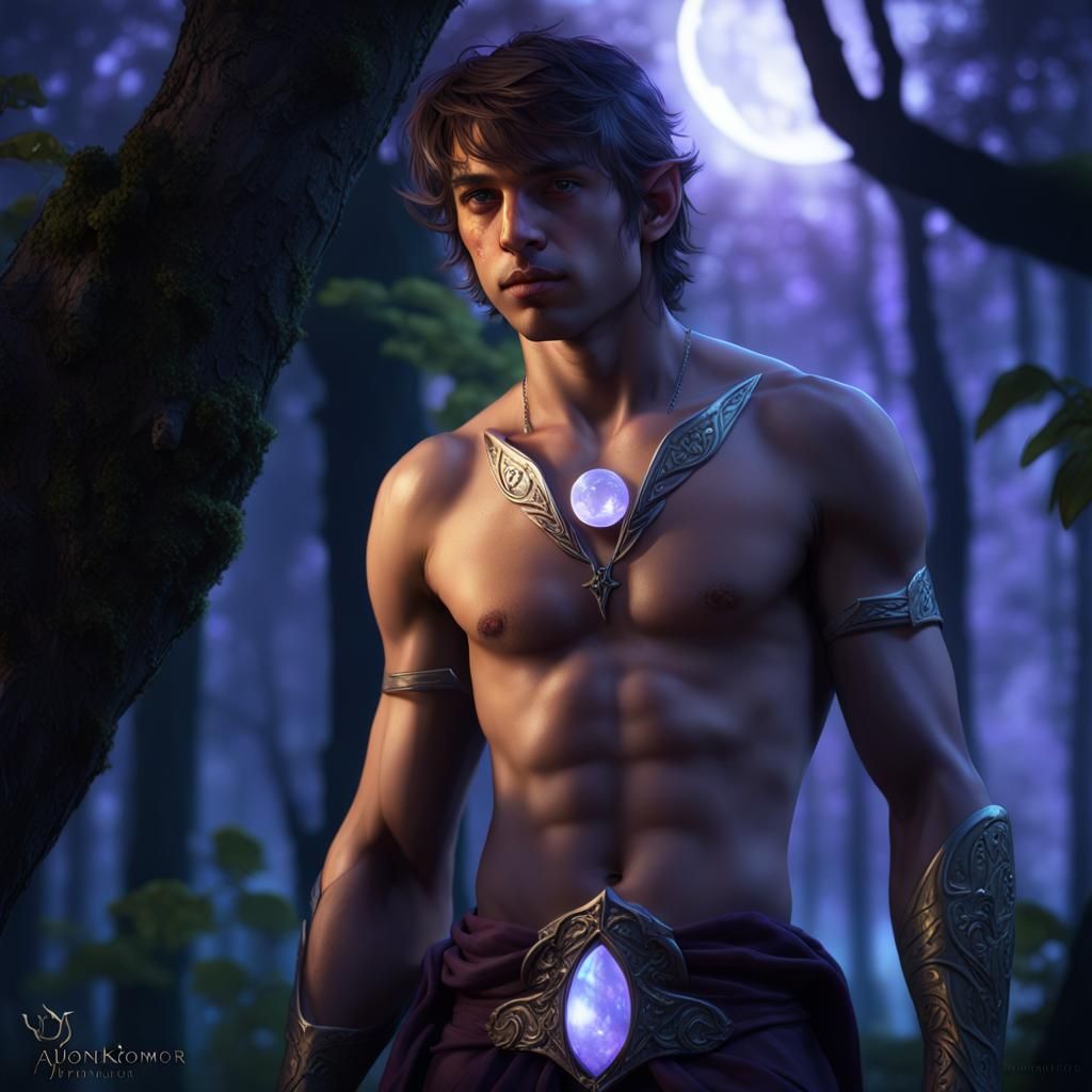 Elf in Moonlit Forest: Dark Fantasy Art