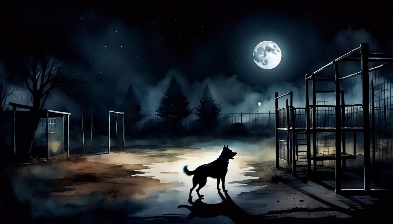 Watercolor Dog: Midnight Playground Scene