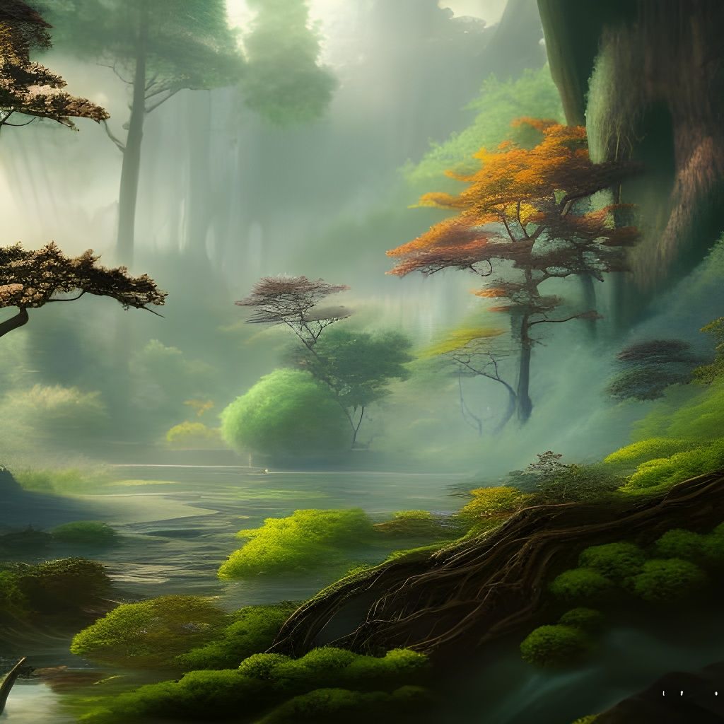 Japanese Forest: Detailed Matte Painting in 8K