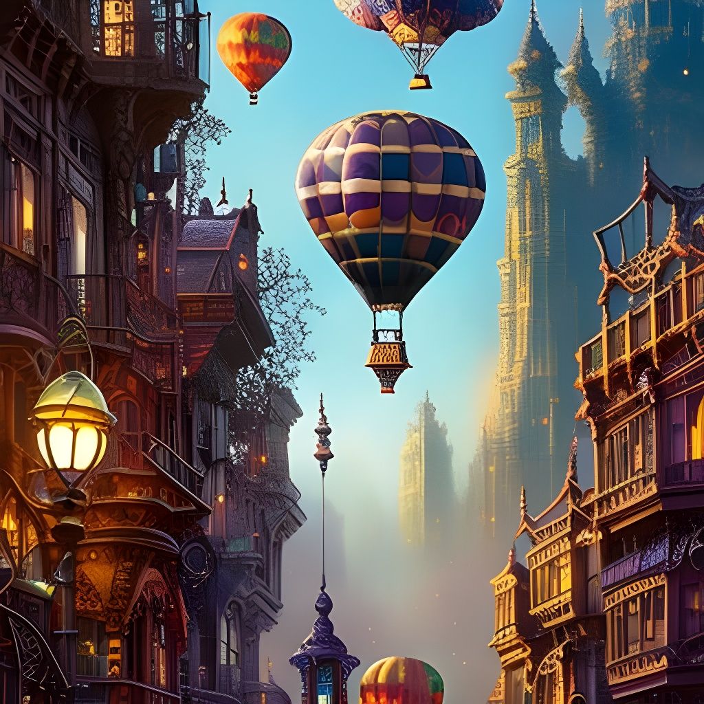 Biopunk Steampunk Balloons in Post-Apocalyptic City