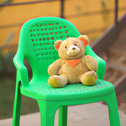 Green Chair with Teddy Bear in Natural Light