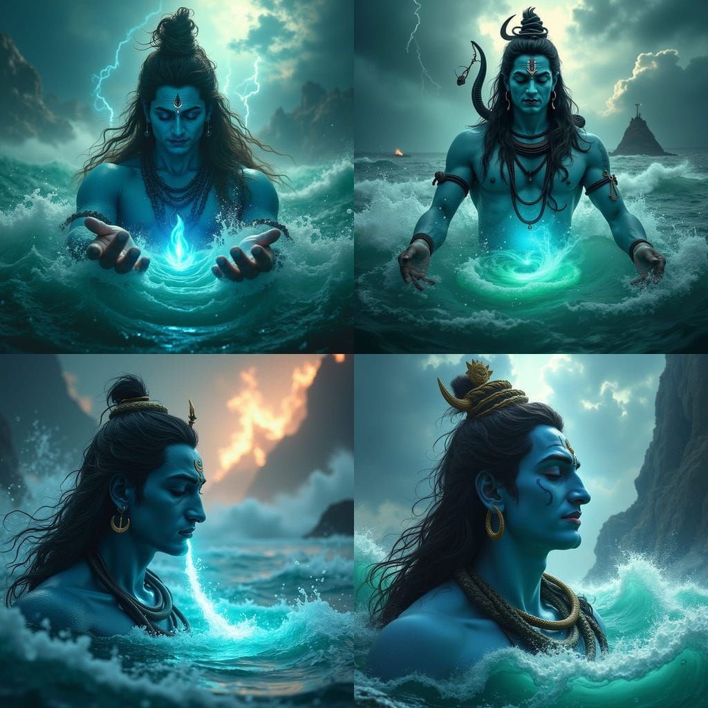 Lord Shiva Becomes Neelkanth in Cosmic Ocean Churning