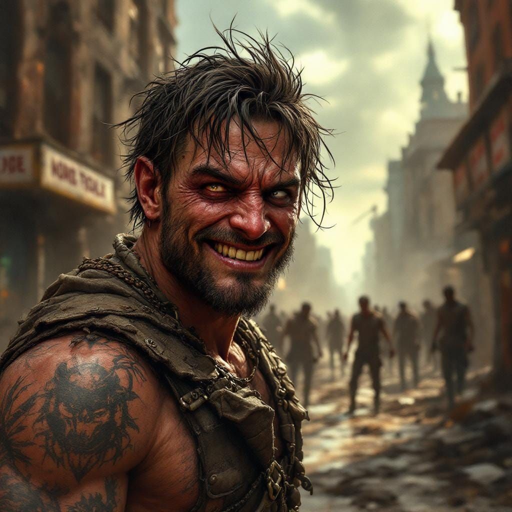 Post-Apocalyptic Looter Leader in Gritty Fantasy Art Style