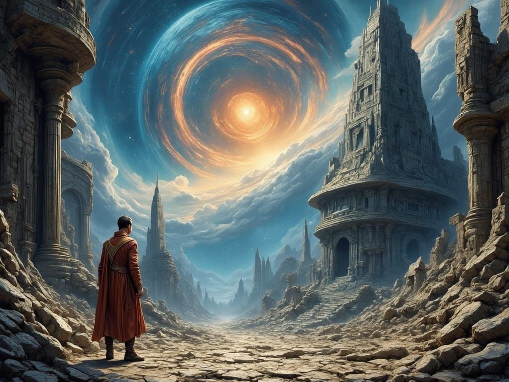 Sci-Fi Concept Art of Kirk and Adama in Alien Ruins