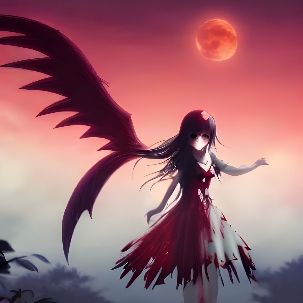 Gothic Anime Fairy with Blood Moon Wings