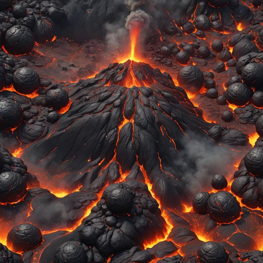 Volcanic Eruption with Lava and Magma Balls