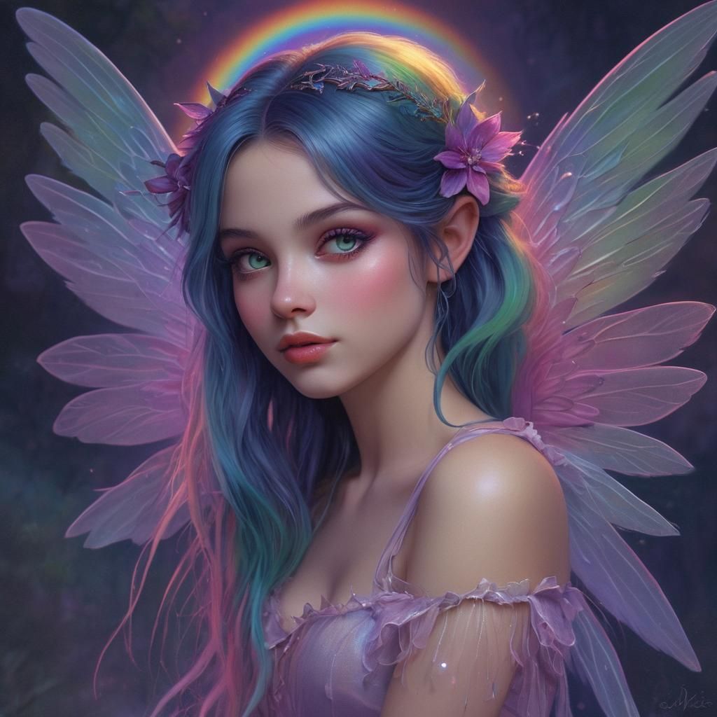 Gothic Rainbow Fairy Portrait in Dreamlike Digital Art