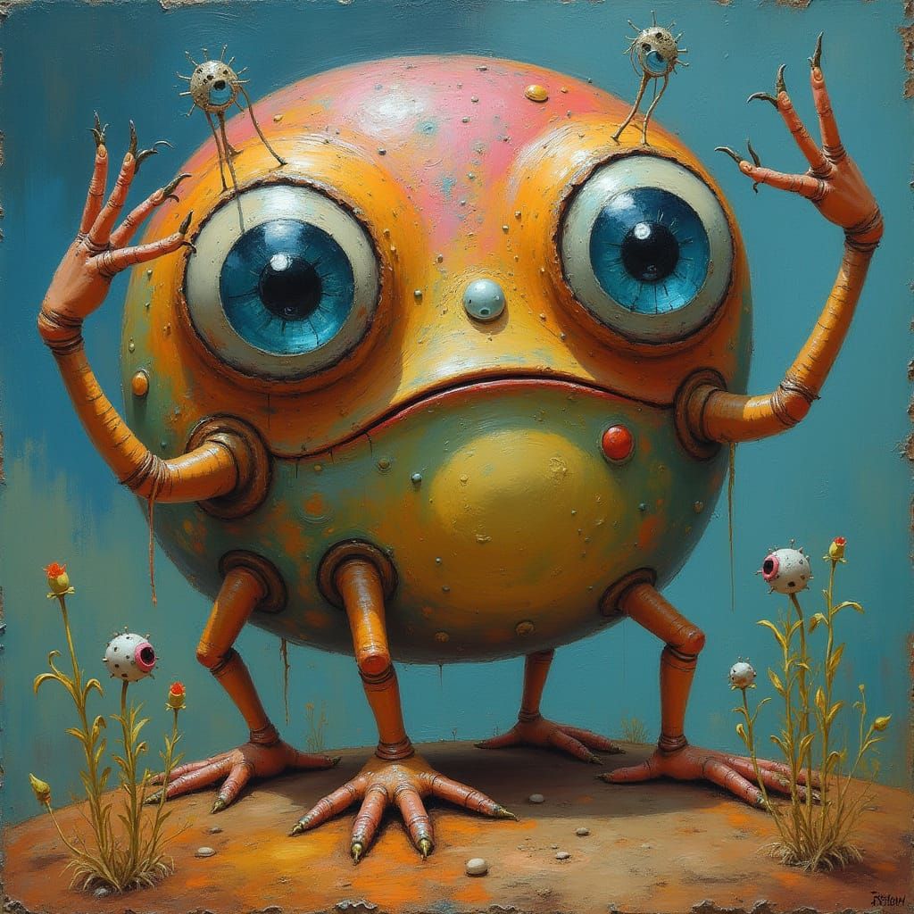 Fantastical Creature with Eyes, Feet, and Arms in Surreal St...