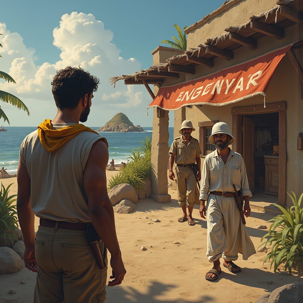 Boy Playing with Friends: Impressionistic Village Scene