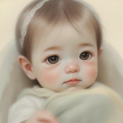 Newborn Baby Portrait in Watercolor Style