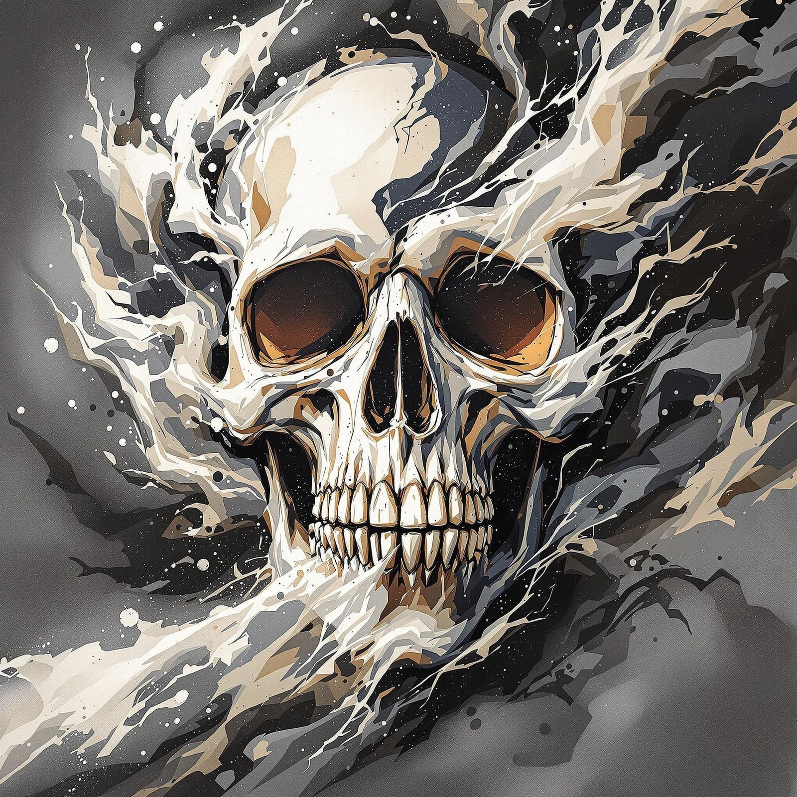 Epic Sumi-e Flour Skull in Dynamic Brushstrokes