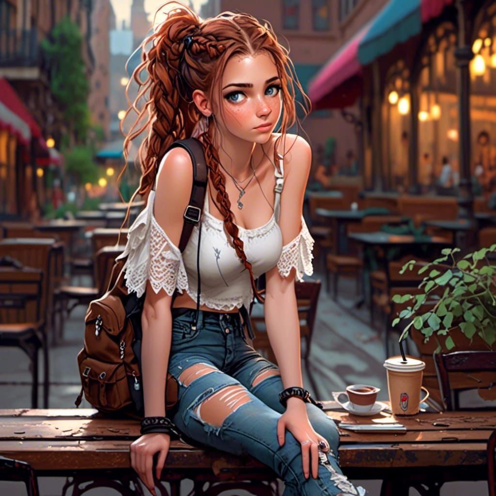 Auburn-Haired College Student in Expressive Digital Art