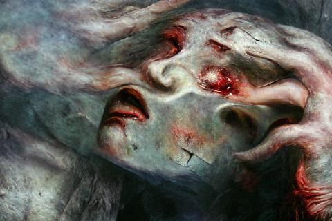 Horror Moon Portrait in Beksiński Style