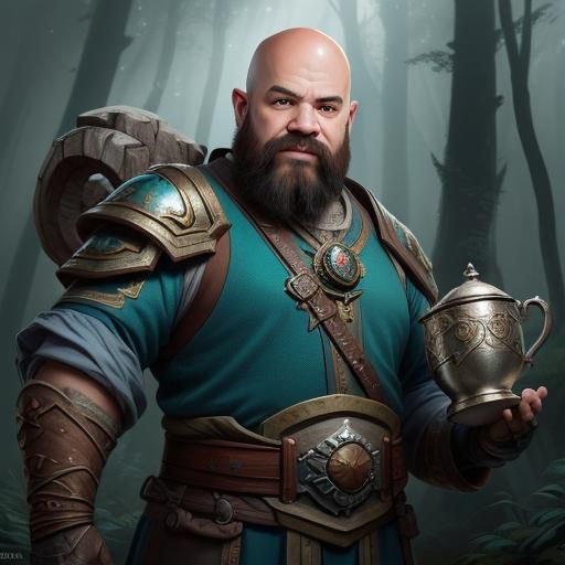 Dwarven Man with Tankard in Forest Clearing