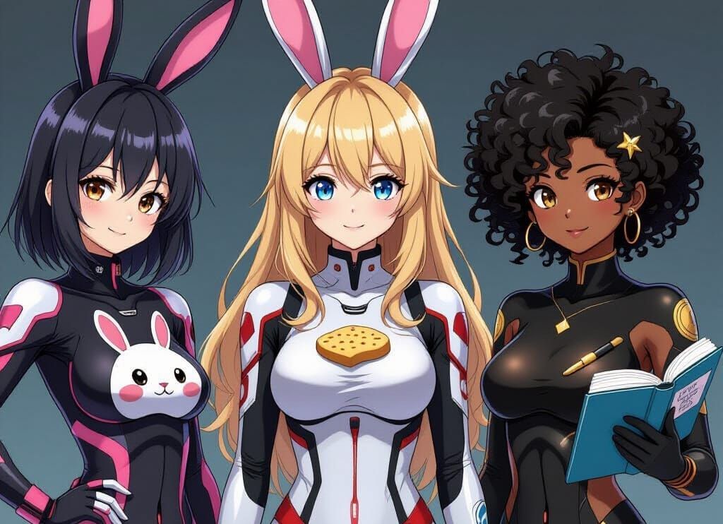 Anime Women in Futuristic Suits with Unique Prints