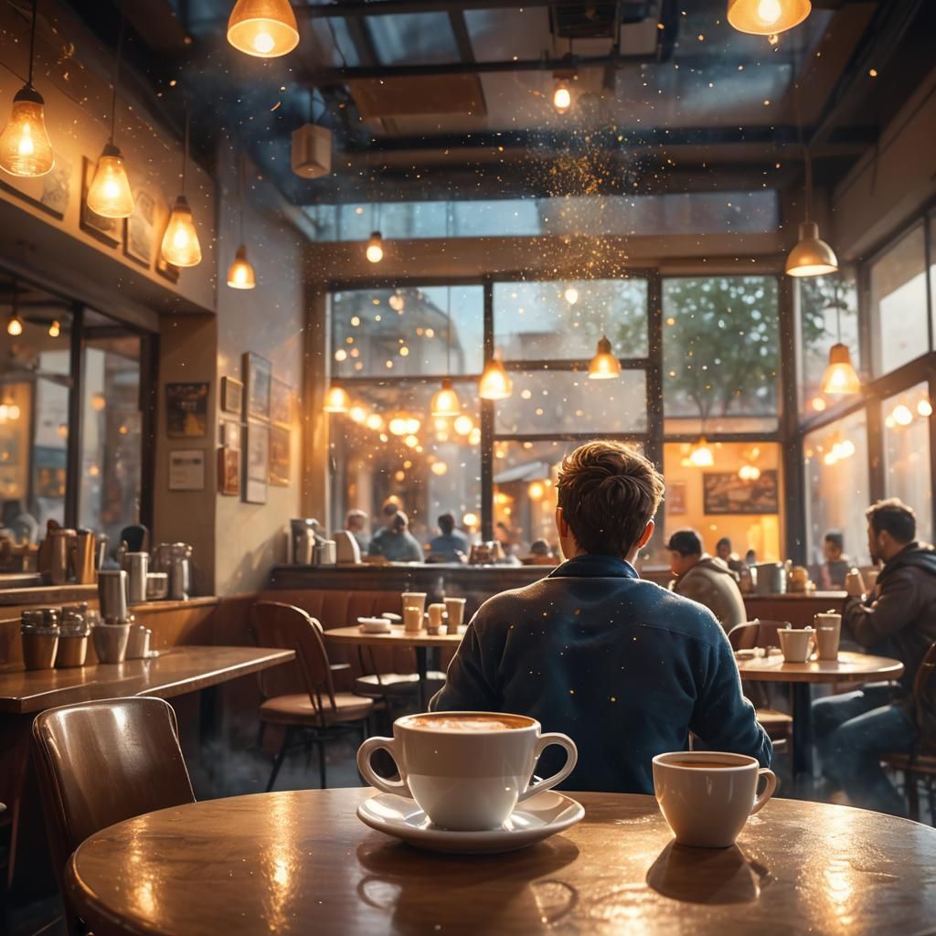 Cafe Scene with Breakfast in Splash Art Style