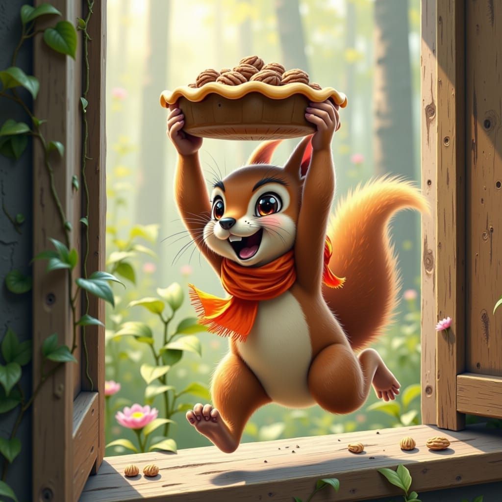 Squirrel's Heist: A Whimsical Illustration