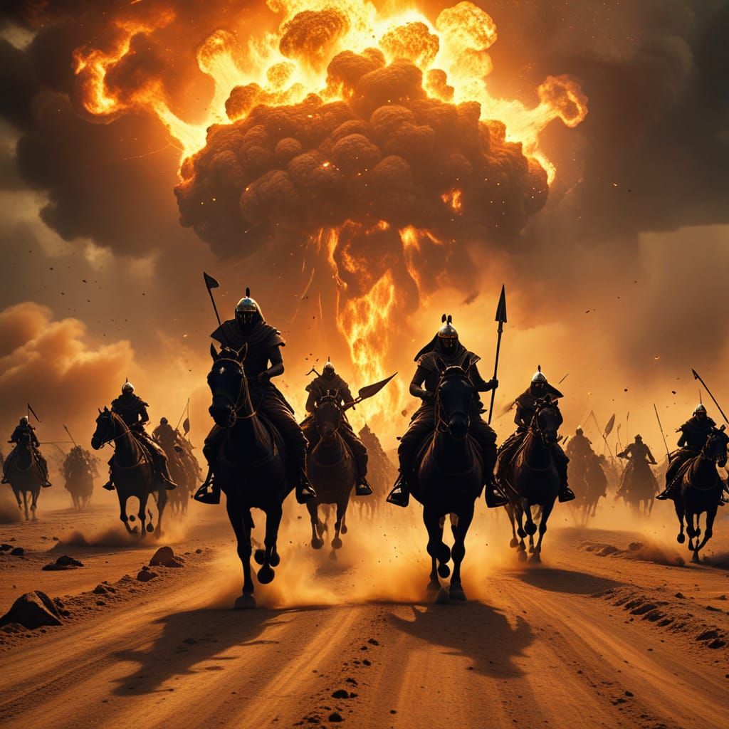 Ancient Egyptian Warriors Flee Inferno in Hyperrealistic Art