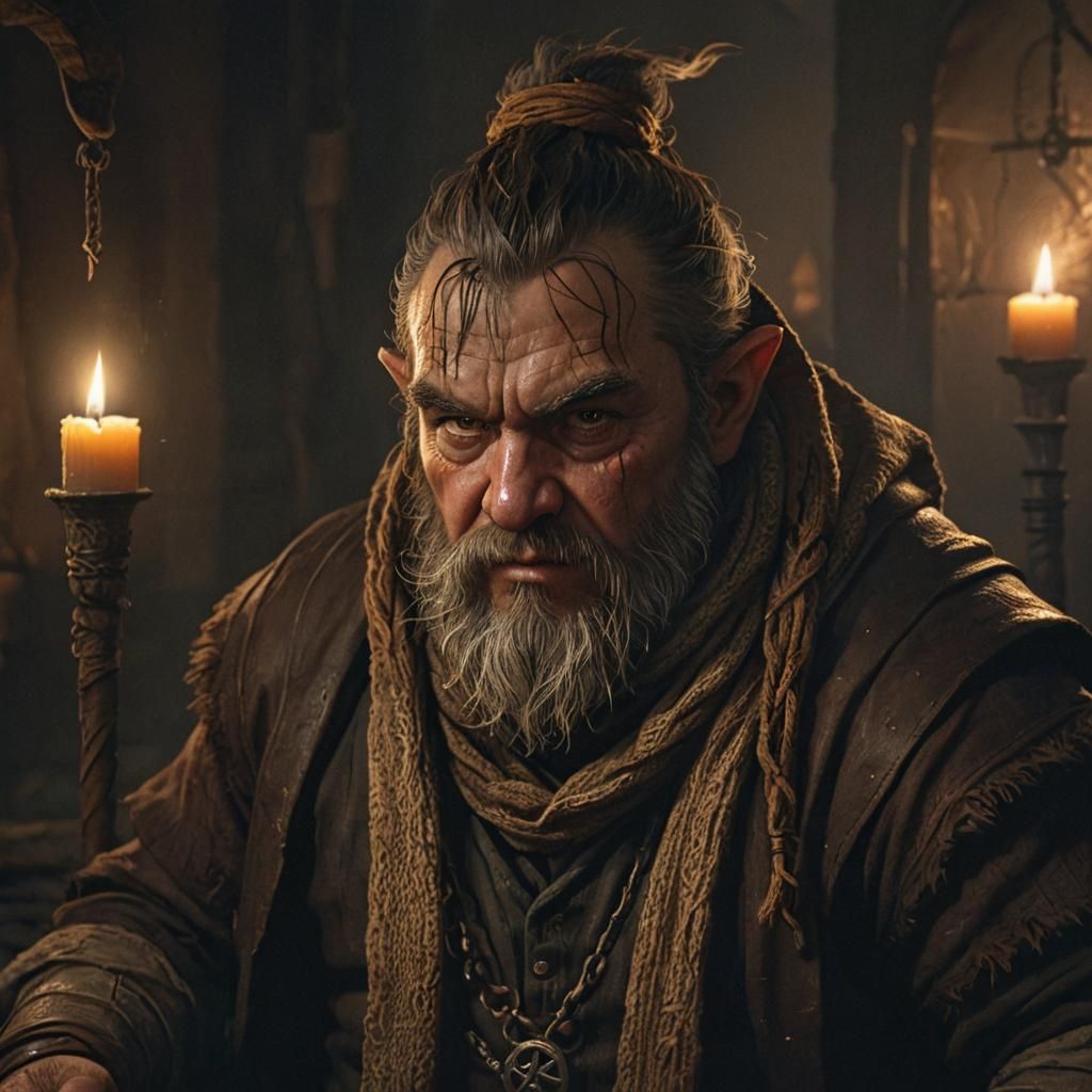 Dwarf Evoker Portrait in Mystical Chamber