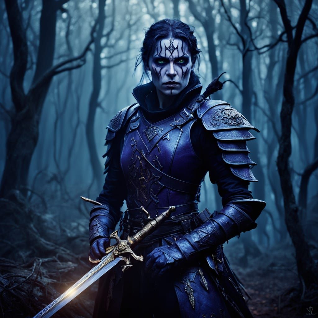 Female Witch Hunter in Dark Forest, Rutkowski Style