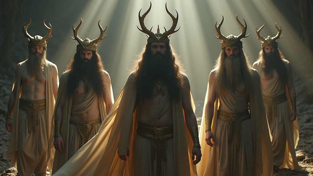 Five Ancient Immortals in Hyperrealistic Cinematic Style