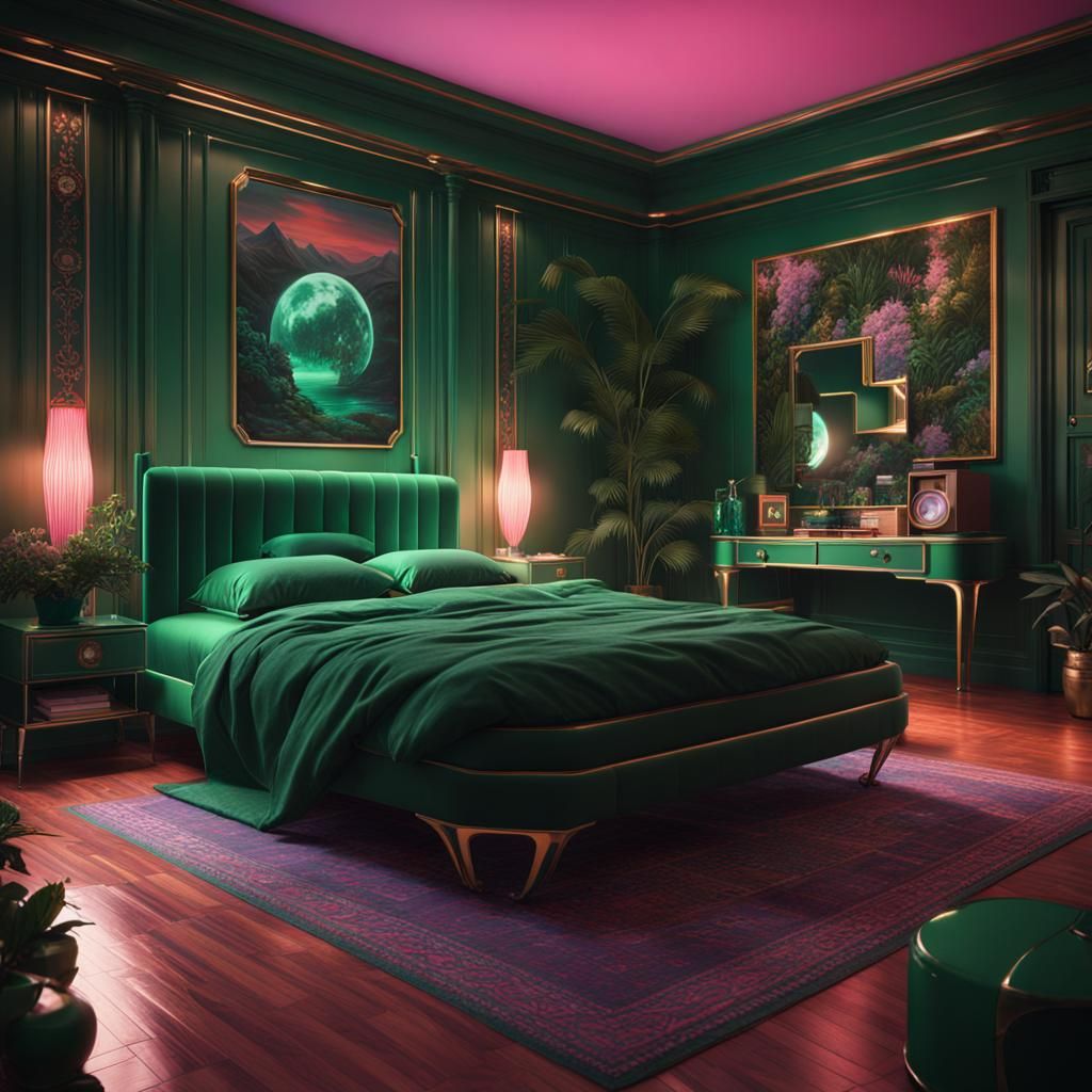 Luxury 80s Bedroom in Detailed Matte Painting Style