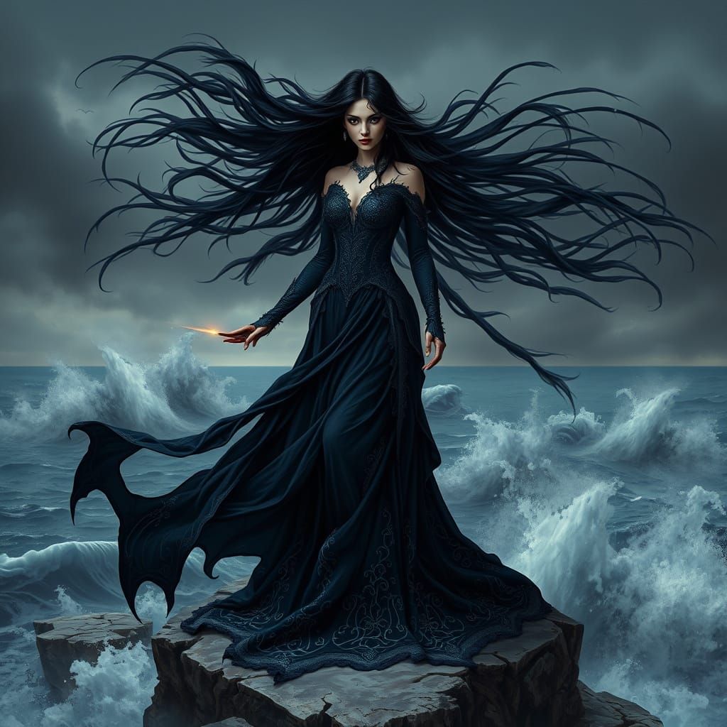 Dark Oceanic Queen in Gothic Fantasy Style