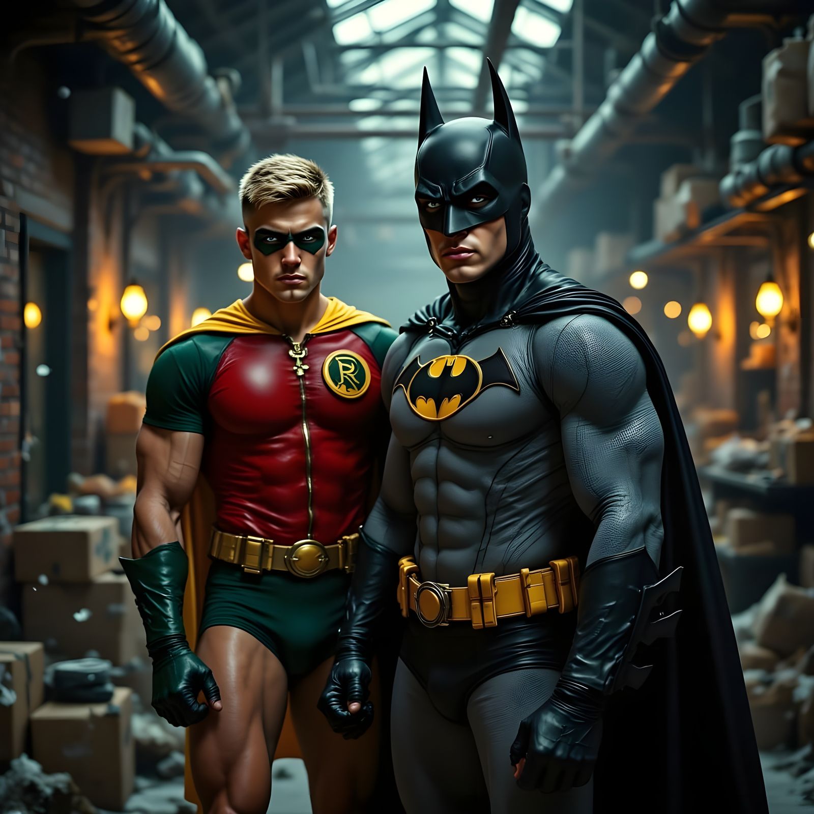 Batman and Robin in Abandoned Warehouse, 1960s Style