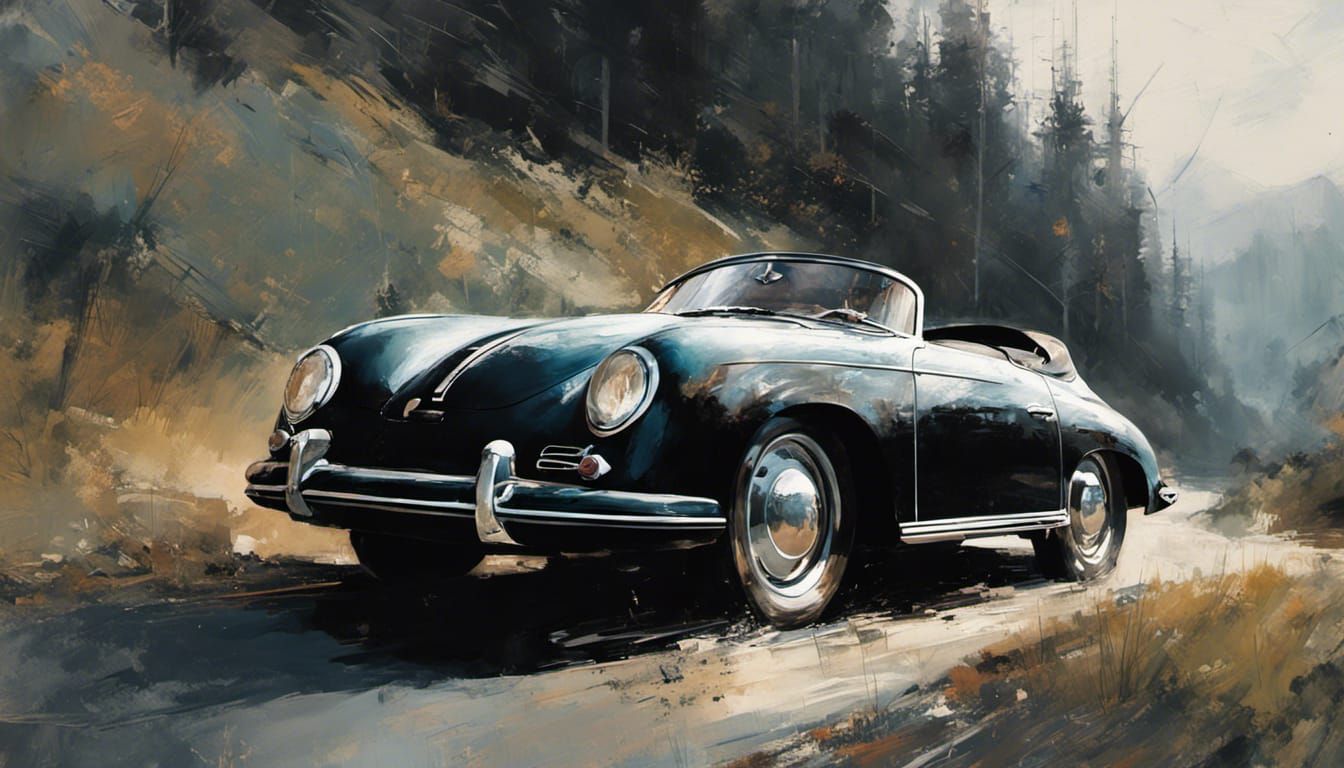 Porsche 356 Speedster on Alpine Road, Textured Speedpaint