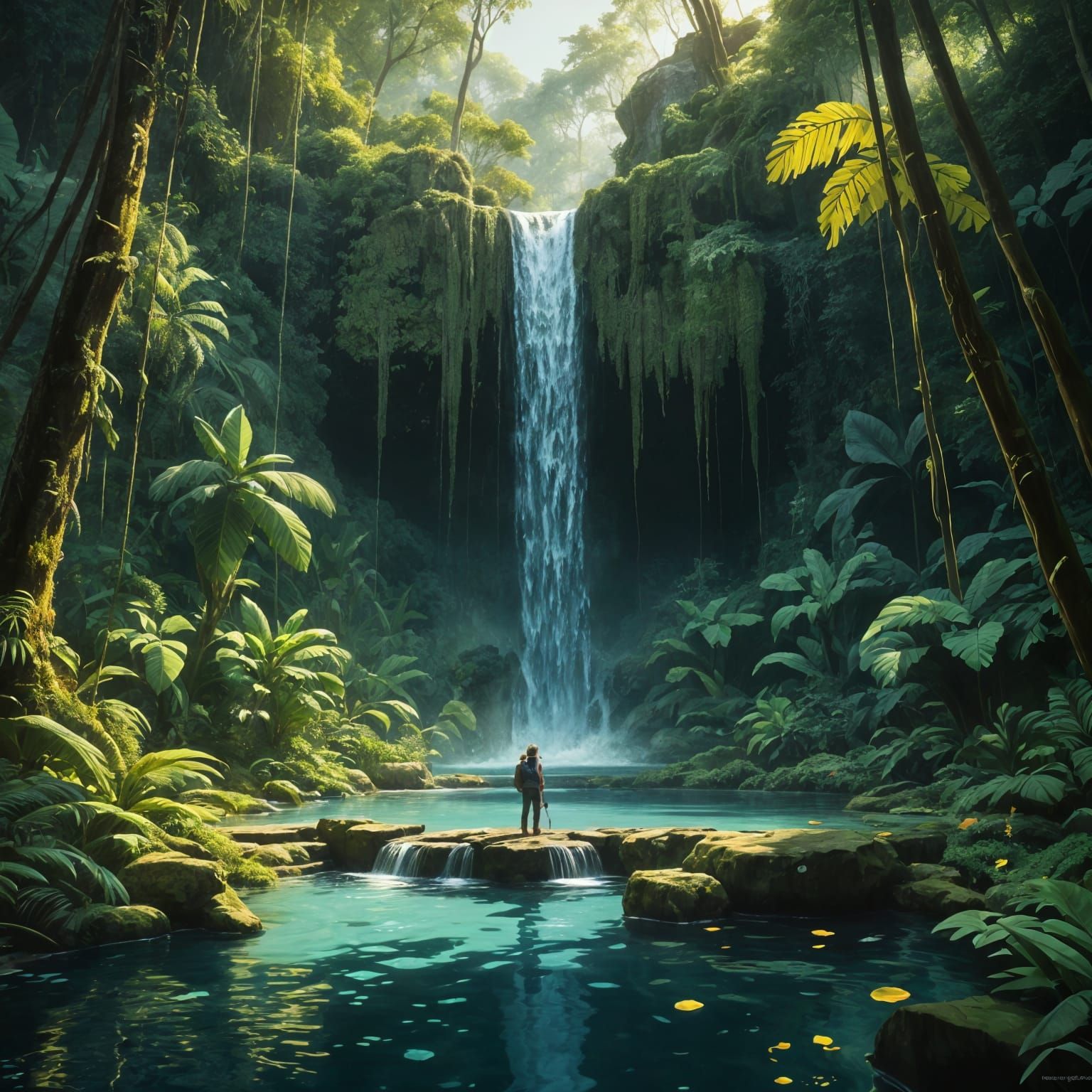 Lone Explorer Finds Hidden Waterfall in Lush Jungle
