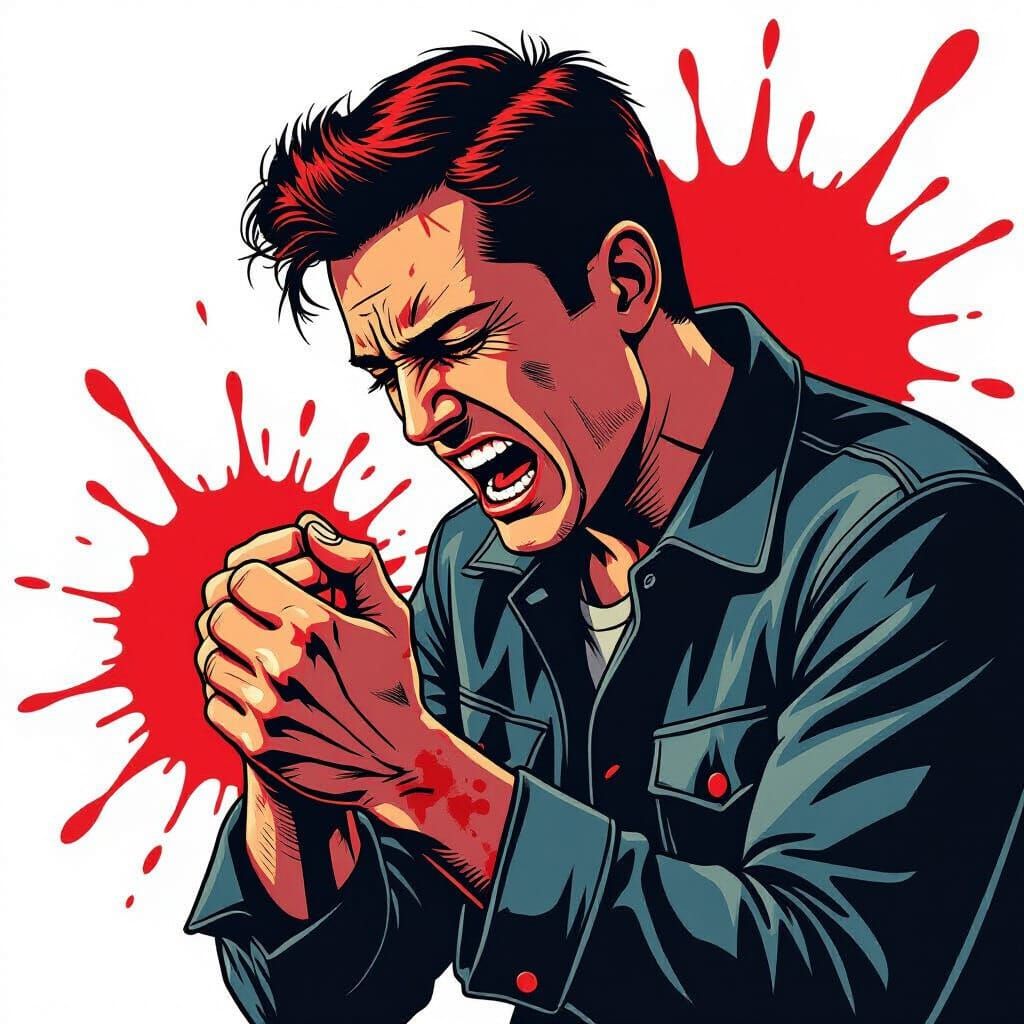 Graphic Illustration of Painful Injury with Crimson Splashes