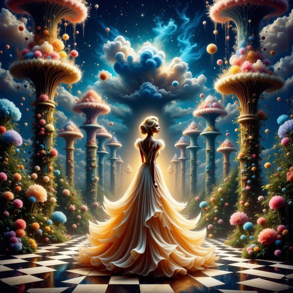 Ethereal Queen of Wonderland Reigns on Celestial Chessboard