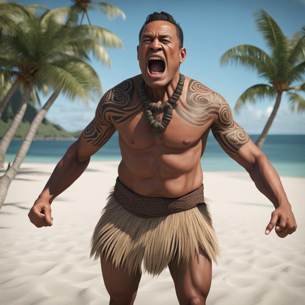 Maori Haka Performance on Tropical Beach in 8k