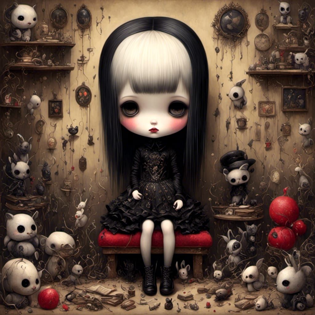 Cute Goth Punk Girl in Art Brut Style