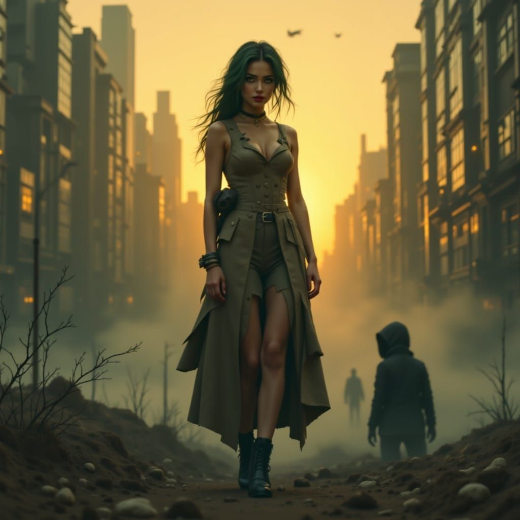 Young Woman Defies the Urban Landscape in Golden Light