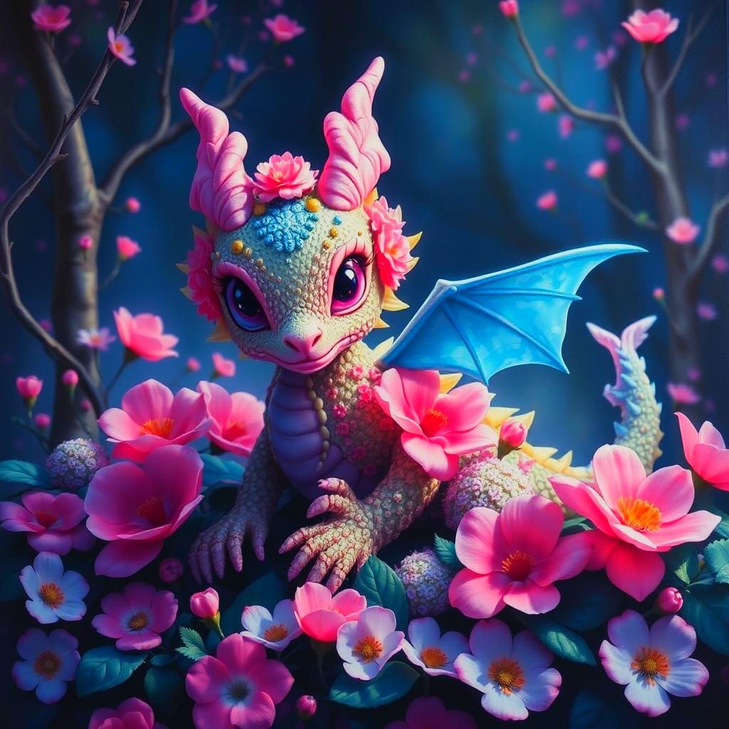 Vibrant Floral Dragon in Whimsical Garden