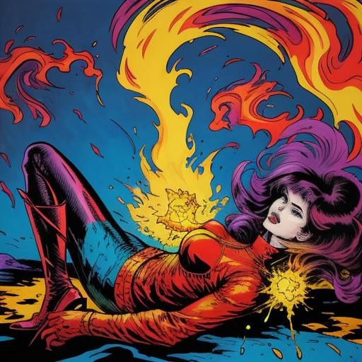 Comic Book Woman with Demonic Kitten in Pop Art