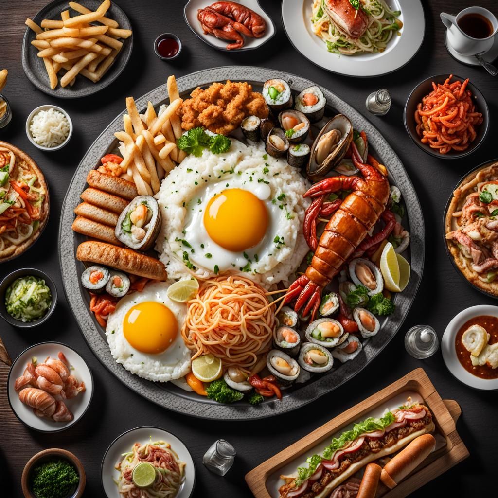 Hyperrealistic Food Still Life on Round Table