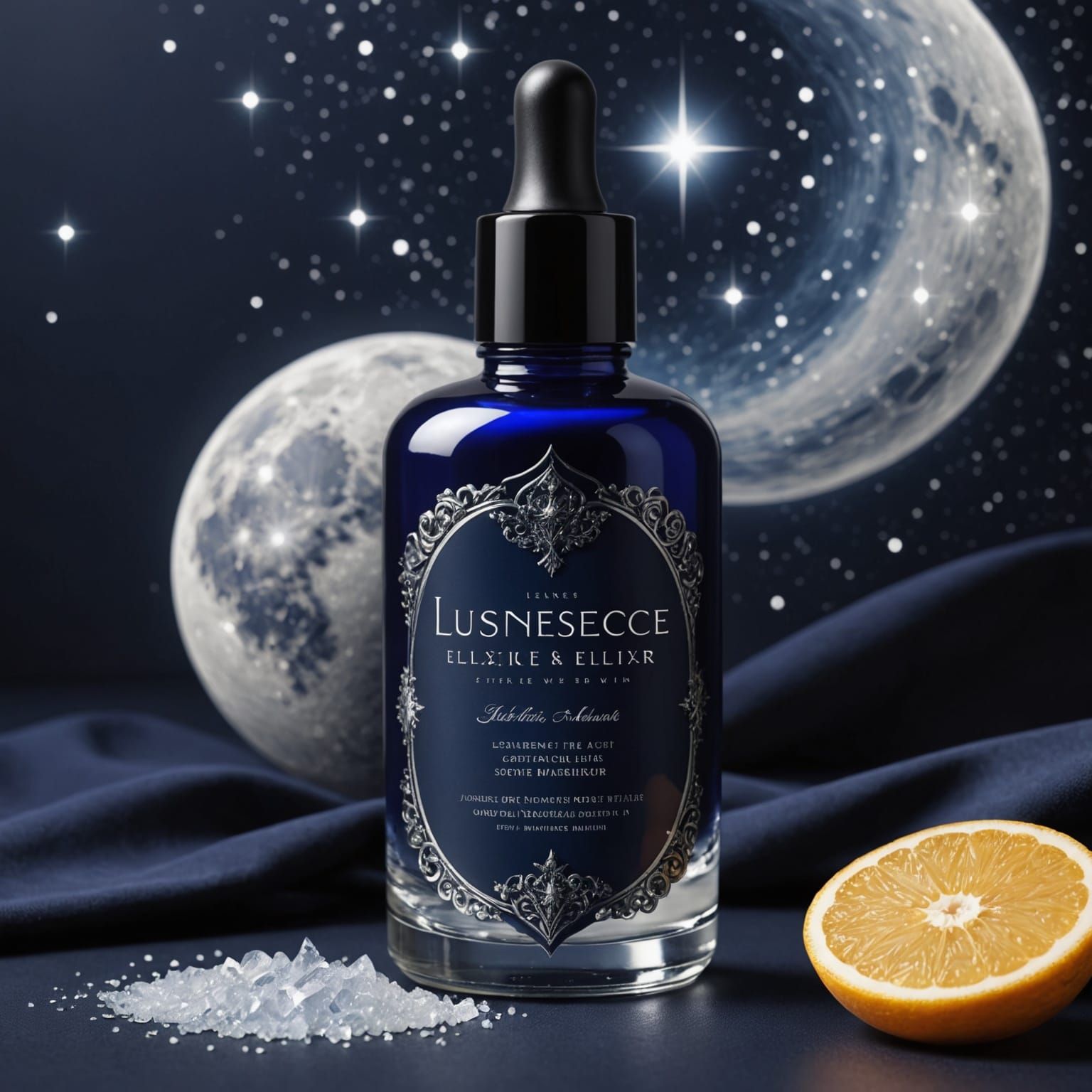 A luxurious, fictional beauty product label for a high-end s...