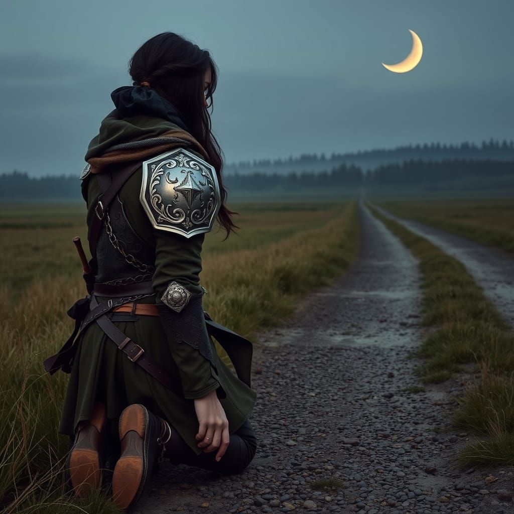 Armored Scout on a Plain Under Moonlight