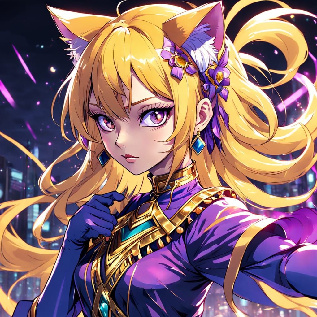 Regal Catgirl Queen in Vibrant Studio Trigger Style