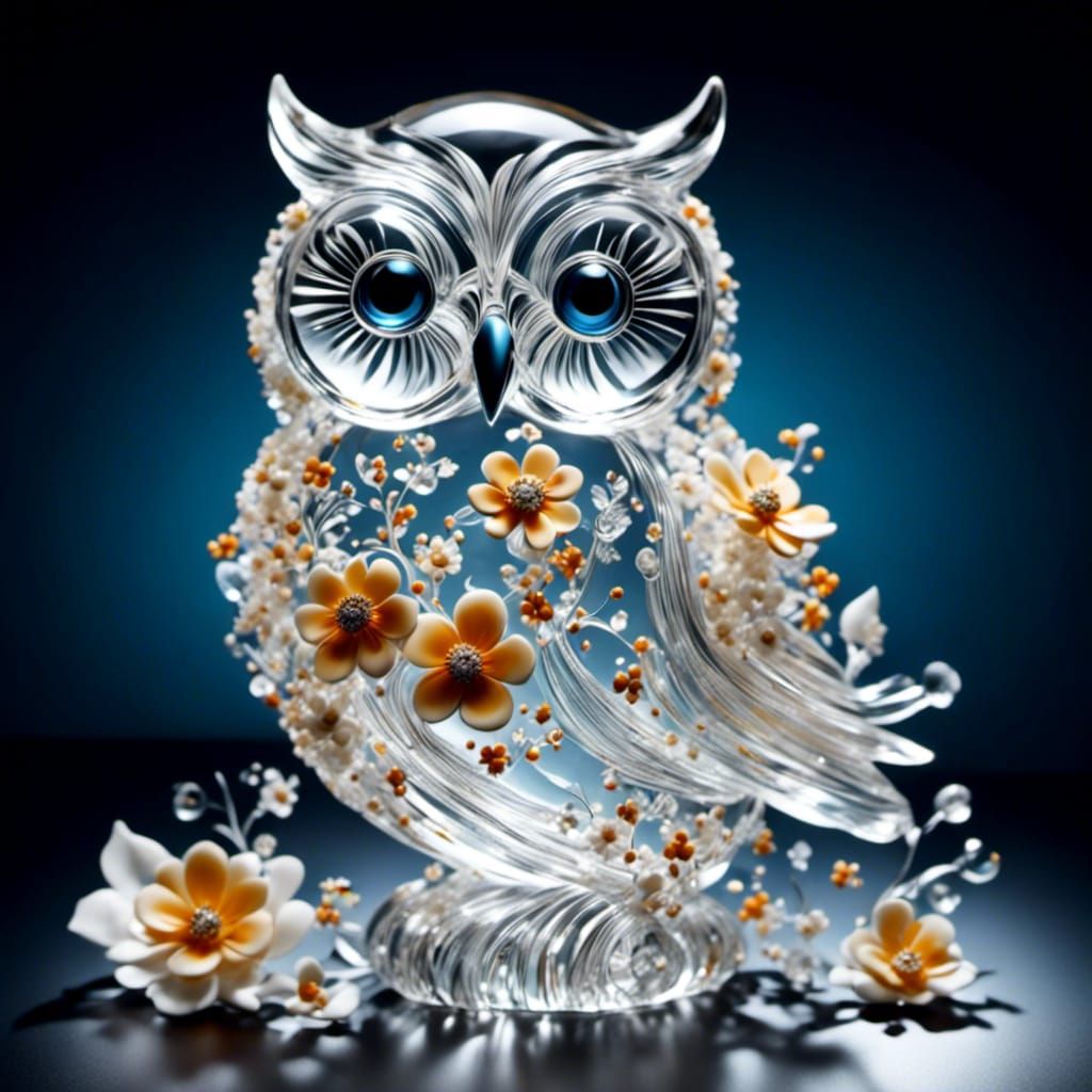 Glass Flower Owl: A Whimsical Chibi Masterpiece
