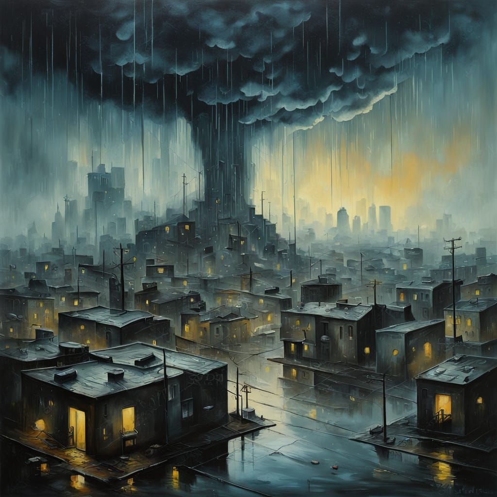 Surreal Gloomy City After Nuclear Explosion